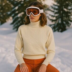 Vintage 80s Tyrolia by Head Cream Textured Turtleneck Ski Sweater Hong Kong M